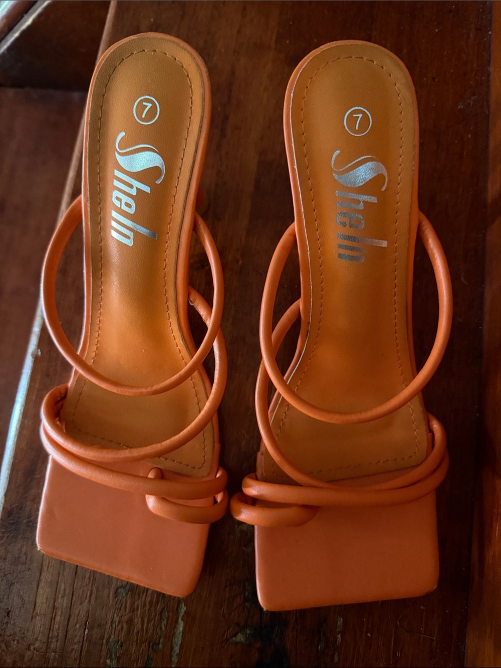 SHEIN Orange Strappy Square-Toe Heels